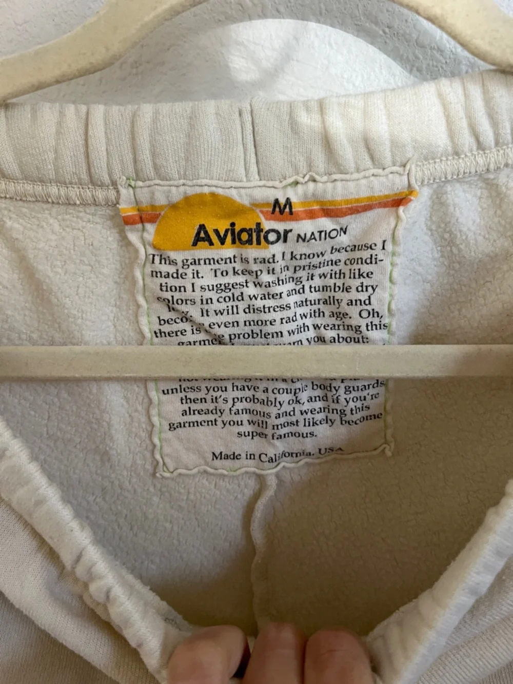 Aviator Nation vintage white Sweatpants & zip hoodie set with Rainbow 'A' Logo - Picture 5 of 14
